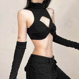Litlookz Studio Detachable Sleeved Turtleneck Halter Top, view 3