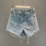 Litlookz Studio Disco Cowgirl Rhinestone Fringe Denim Shorts, view 2