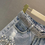 Litlookz Studio Disco Cowgirl Rhinestone Fringe Denim Shorts, view 3