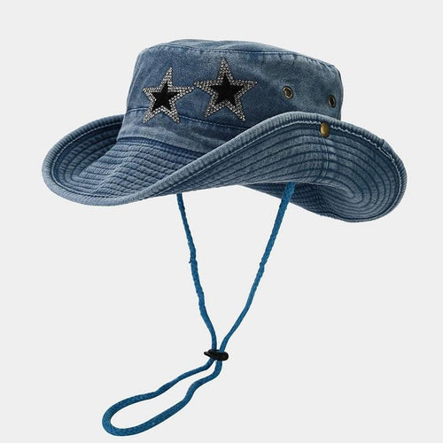 Litlookz Studio Disco Cowgirl Star Printed Denim Hat