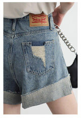 Litlookz Studio Distressed and Slit Jean Shorts, view 3
