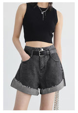 Litlookz Studio Distressed and Slit Jean Shorts, view 4