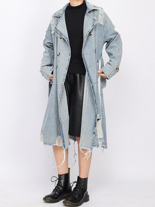 Litlookz Studio Distressed Denim Trench Coat