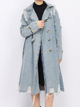 Litlookz Studio Distressed Denim Trench Coat, view 2