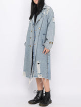 Litlookz Studio Distressed Denim Trench Coat, view 3