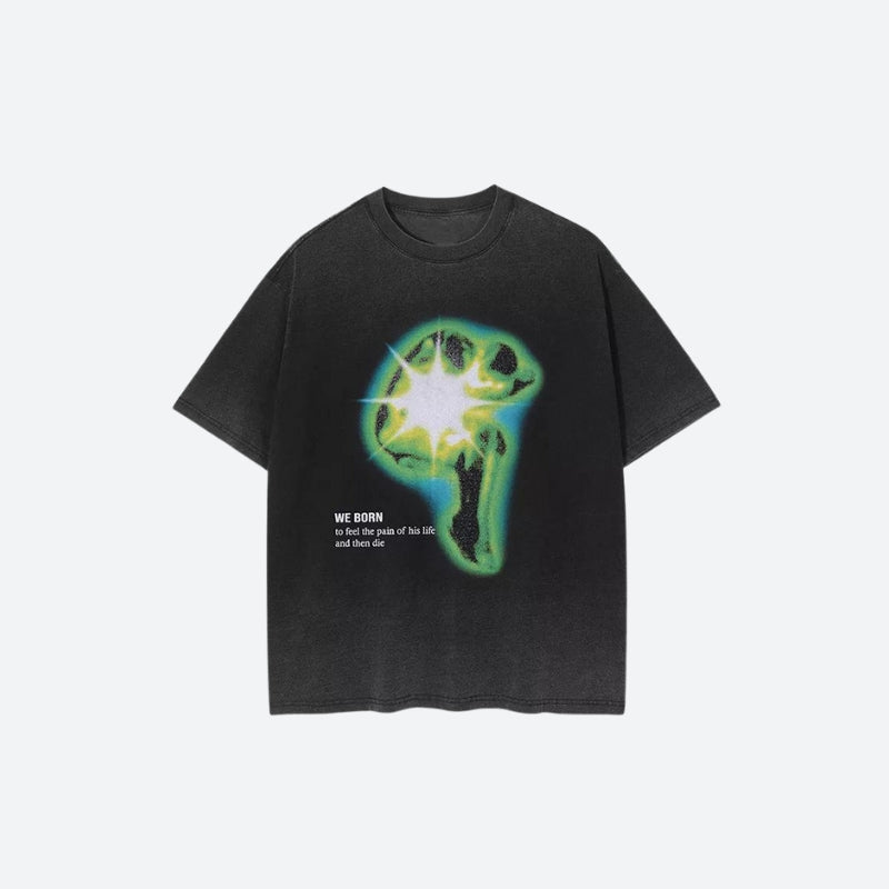 Litlookz Studio Distressed Green Human Figure Printed Tee