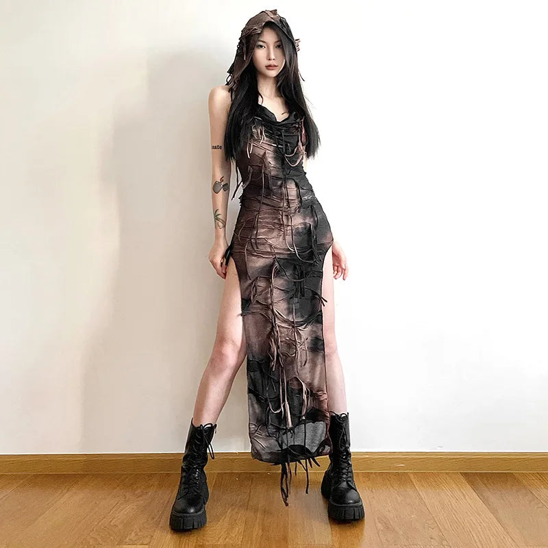 Litlookz Studio Distressed Sheer Maxi Dress