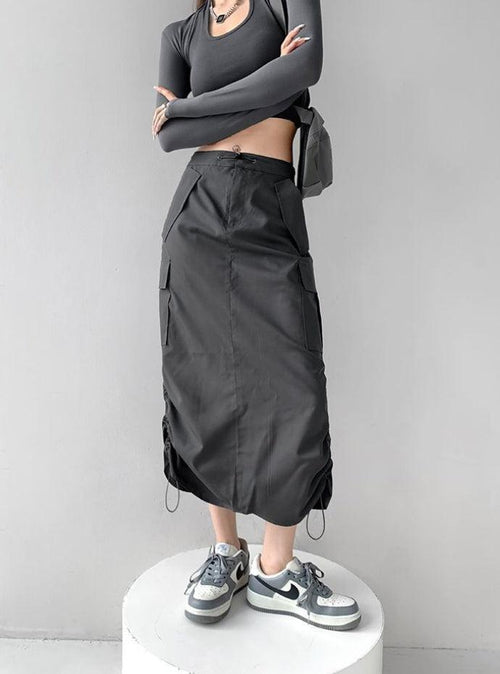 Litlookz Studio Drawstring Parachute Midi Skirt