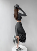 Litlookz Studio Drawstring Parachute Midi Skirt, view 2