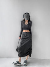 Litlookz Studio Drawstring Parachute Midi Skirt, view 5