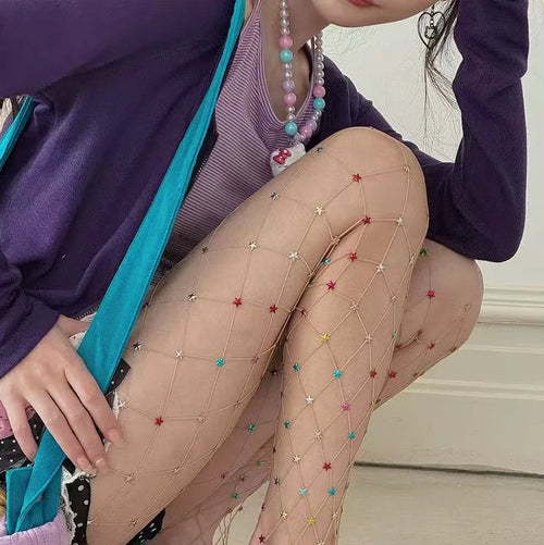 Litlookz Studio Embellished Stars Fishnet Tights