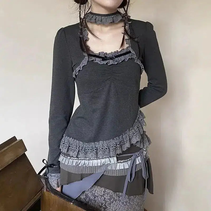 Litlookz Studio Fairy Grunge Asymmetric Lace Top