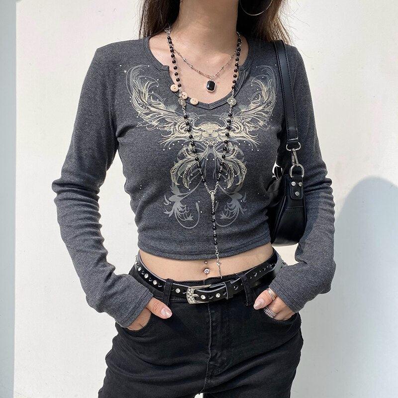 Litlookz Studio Fairy Grunge Butterfly Crop Top