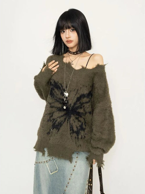Litlookz Studio Fairy Grunge Butterfly Fluffy Sweater