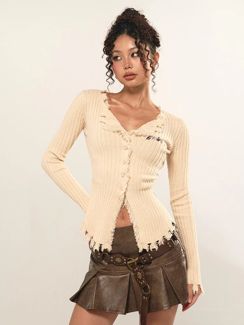 Litlookz Studio Fairy Grunge Corduroy Distressed Cardigan