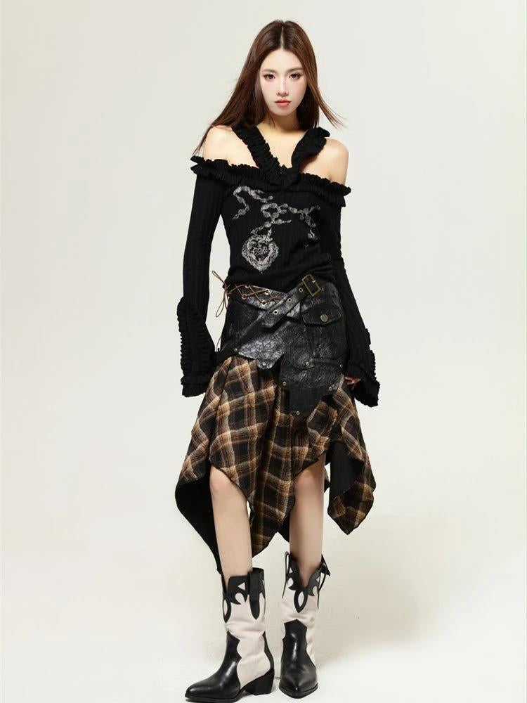 Litlookz Studio Fairy Grunge Cut Out Shoulder Top