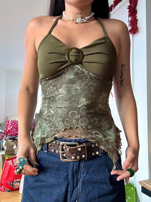Litlookz Studio Fairy Grunge Floral Halter Neck Top