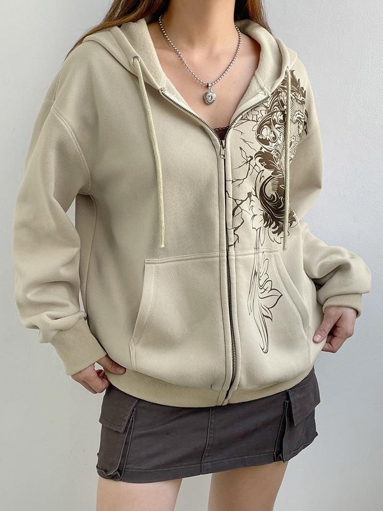 Litlookz Studio Fairy Grunge Floral Zip-Up Hoodie