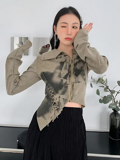 Litlookz Studio Fairy Grunge Lace Up Asymmetric Cardigan