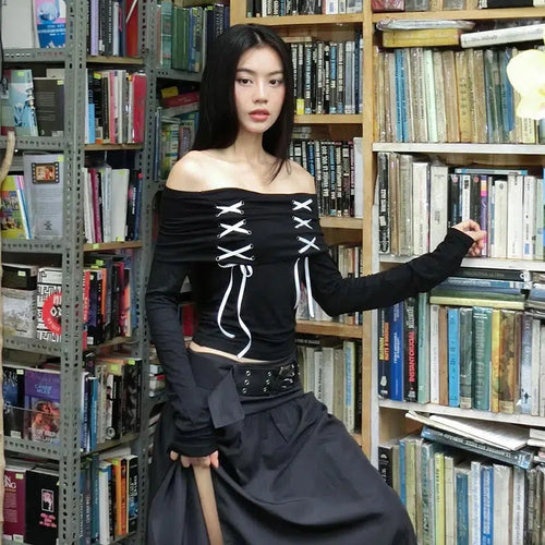 Litlookz Studio Fairy Grunge Off Shoulder Lace Up Top