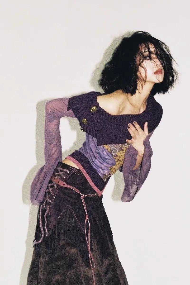 Litlookz Studio Fairy Grunge Off Shoulder Mesh Top