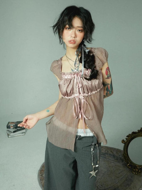 Litlookz Studio Fairy Grunge Sheer Ruched Top