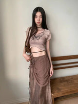 Litlookz Studio Fairycore Butterfly Crop Top & Maxi Skirt Two Piece Set, view 2