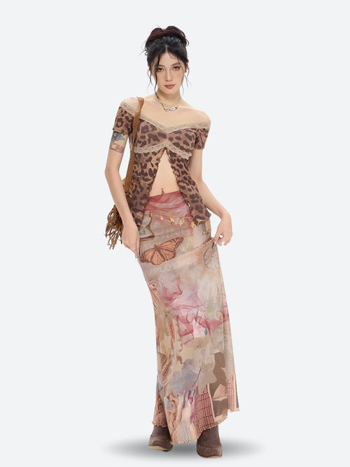 Litlookz Studio Fairycore Butterfly Mesh Maxi Skirt