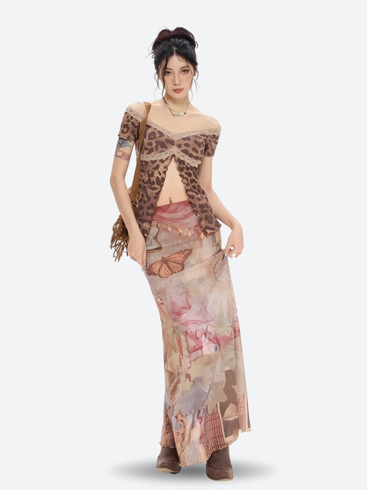 Litlookz Studio Fairycore Butterfly Mesh Maxi Skirt