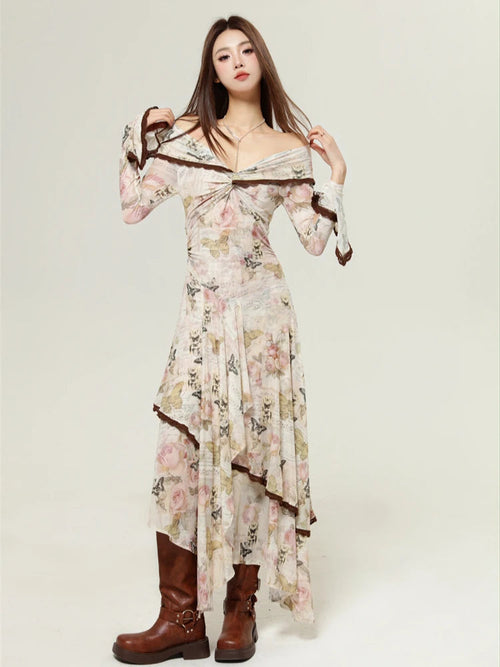 Litlookz Studio Fairycore Butterfly Off Shoulder Midi Dress