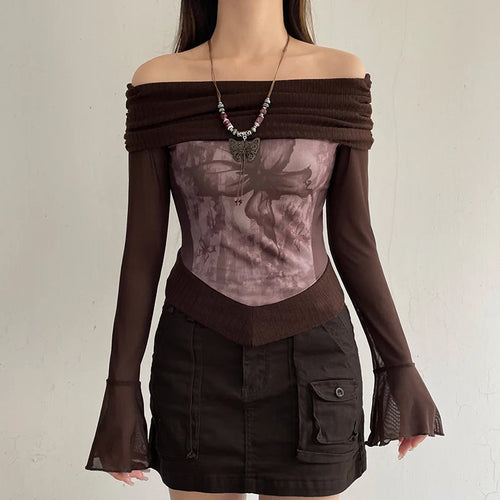 Litlookz Studio Fairycore Butterfly Ruched Off Shoulder Top