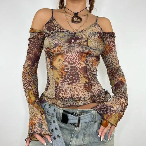 Litlookz Studio Fairycore Floral Mesh Top