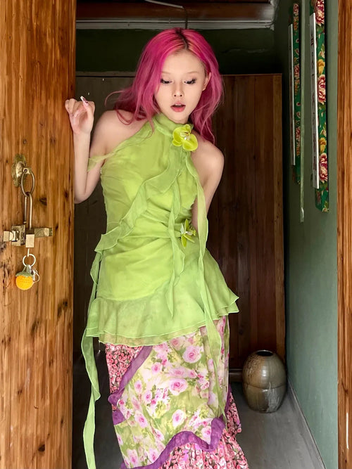 Litlookz Studio Fairycore Floral Ruffled Top