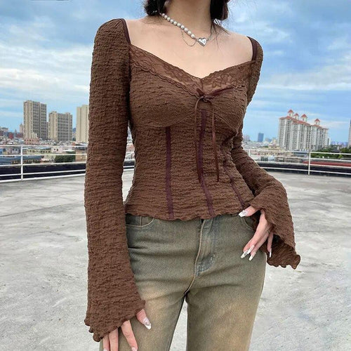 Litlookz Studio Fairycore Lace Detailed Shirred Top