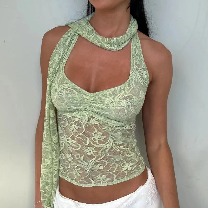 Litlookz Studio Fairycore Lace Halter Top