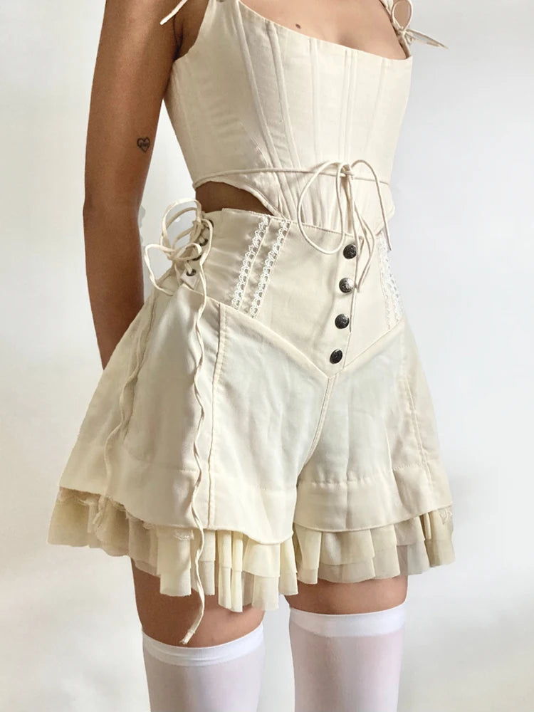 Litlookz Studio Fairycore Ruffled Lace Up Shorts