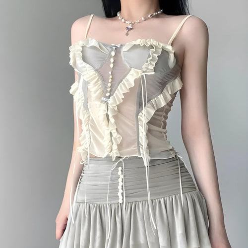 Litlookz Studio Fairycore Ruffled Mesh Corset Top