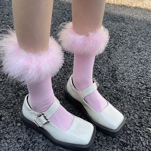 Litlookz Studio Faux Fur Cuff Knee Socks
