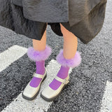 Litlookz Studio Faux Fur Cuff Knee Socks, view 3