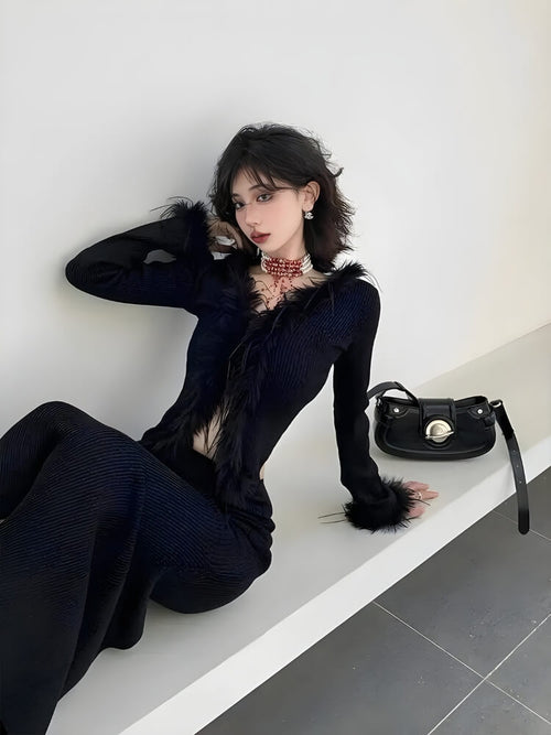 Litlookz Studio Faux Fur Trim Cardigan