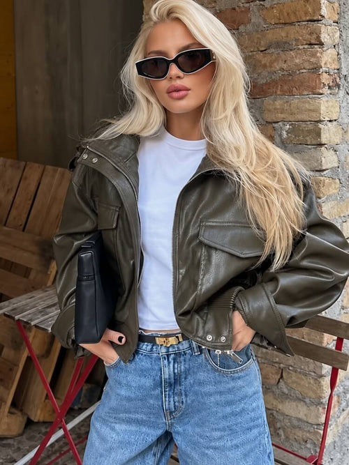 Litlookz Studio Faux Leather Bomber Jacket