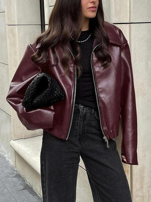 Litlookz Studio Faux Leather Burgundy Jacket