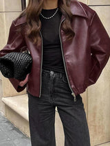 Litlookz Studio Faux Leather Burgundy Jacket, view 2