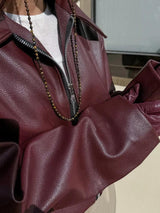 Litlookz Studio Faux Leather Burgundy Jacket, view 3