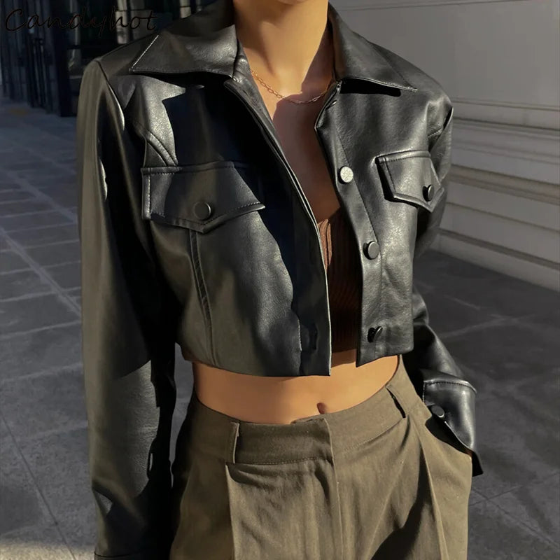 Litlookz Studio Faux Leather Cropped Jacket