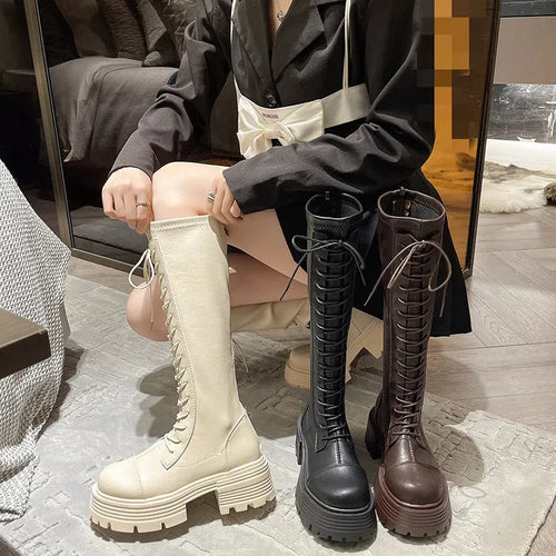 Litlookz Studio Faux Leather Knee High Lace Up Boots
