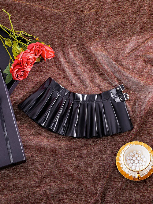 Litlookz Studio Faux Leather Pleated Micro Skirt