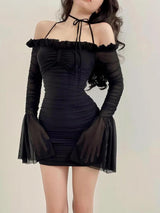 Litlookz Studio Flare Cuffs Off Shoulder Mesh Mini Dress, view 4