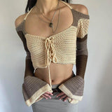 Litlookz Studio Flared Sleeve Crop Crochet Sweater, view 3