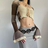 Litlookz Studio Flared Sleeve Crop Crochet Sweater, view 4